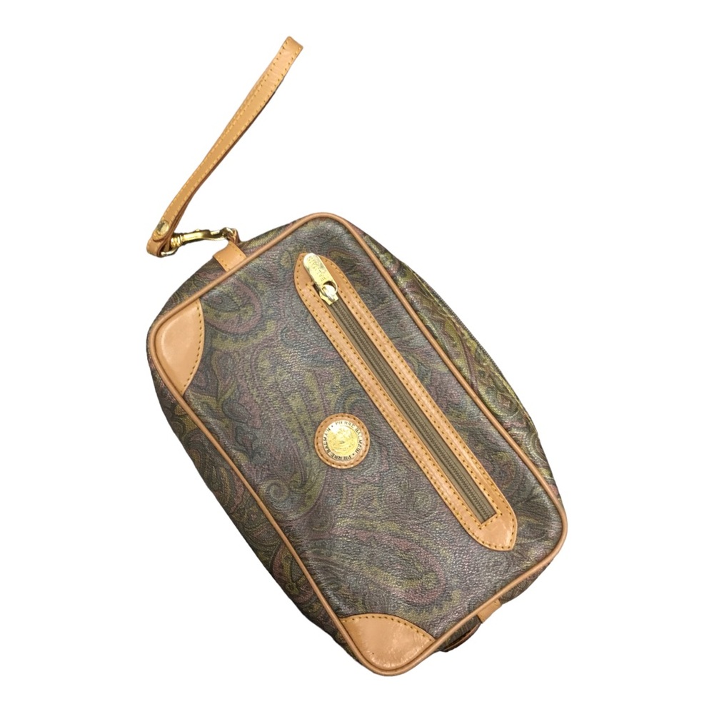 PIERRE BALMAIN Clutch Bag Womans Paisley Brown Leather Vinatge Designer